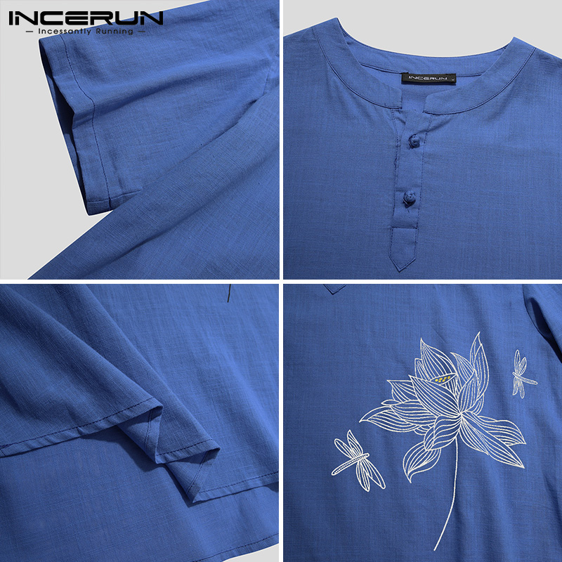 Áo sơ mi INCERUN kiểu Trung Quốc in hoa cho nam cổ điển tay lửng | BigBuy360 - bigbuy360.vn