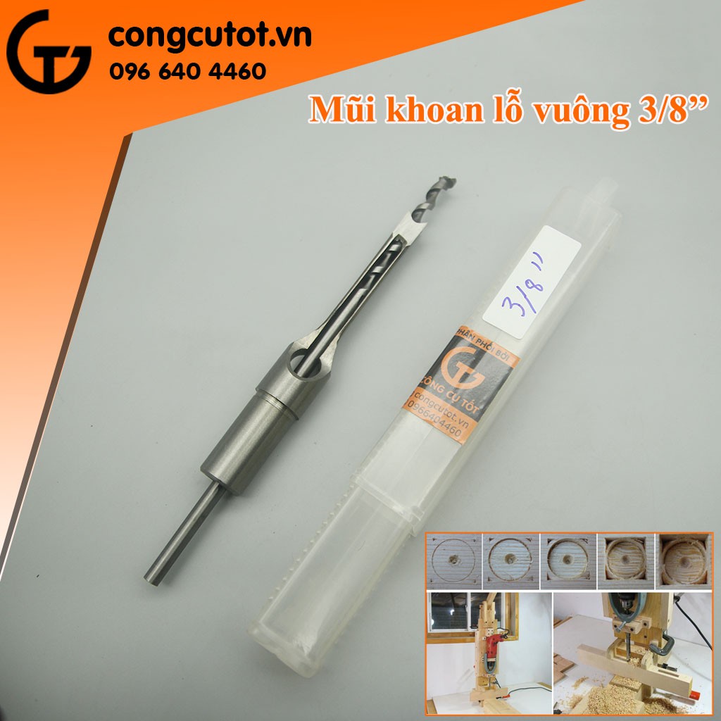 Mũi khoan gỗ lỗ vuông tạo mộng trên gỗ đường kính 3/8inch