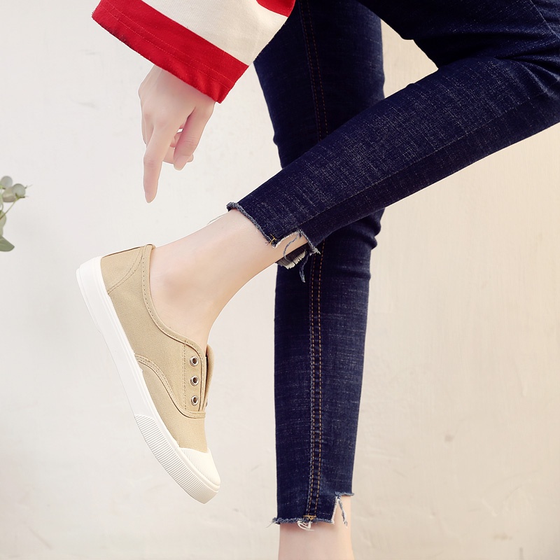 Giày lười vải canvas đế bằng thời trang xuân hè hàng mới dành cho bạn nữ 2021