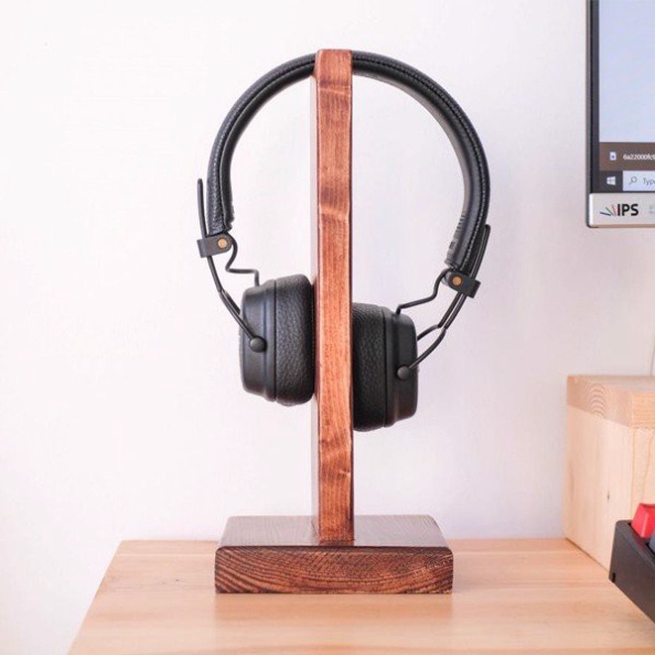 Giá treo tai nghe chất liệu gỗ thông tự nhiên / Headphone Stand chụp tai thân gỗ