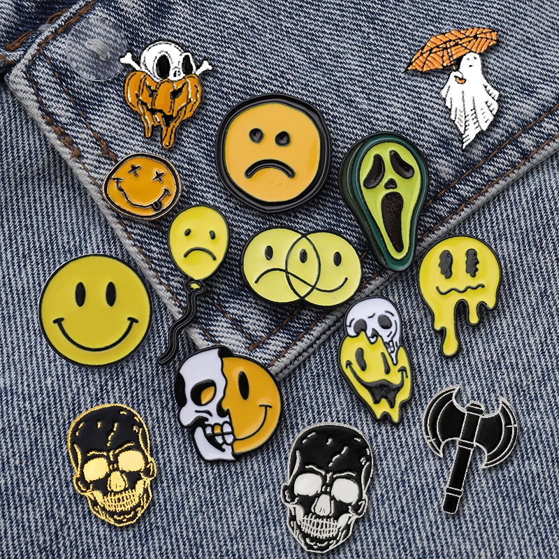 Ghim Cài Áo Kim Loại Hình Đầu Lâu Bí Ngô Halloween Sáng Tạo