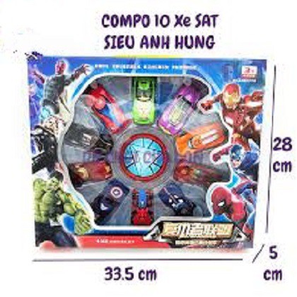 (HÀNG HÓT) Bộ 10 ô tô mini anh hùng avenger chạy đà, cực bền bằng sắt dành cho bé trai, do choi suu tam xe o to bang sat