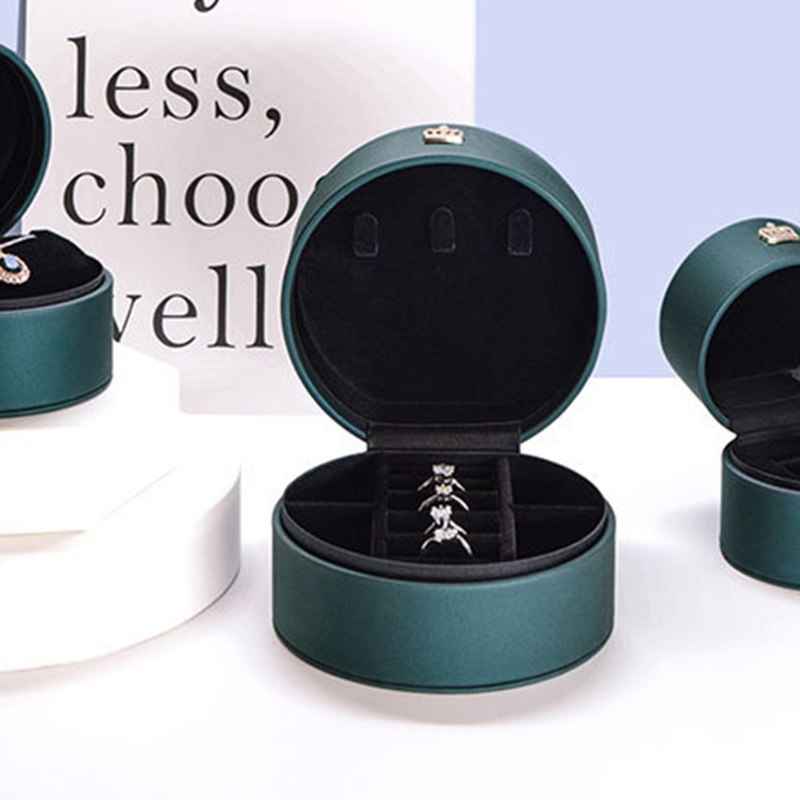 Flgo Hộp Đựng Trang Sức Bằng Da PU Hình Tròn / Vương Miện Tiện Dụng Mang Theo Du Lịch