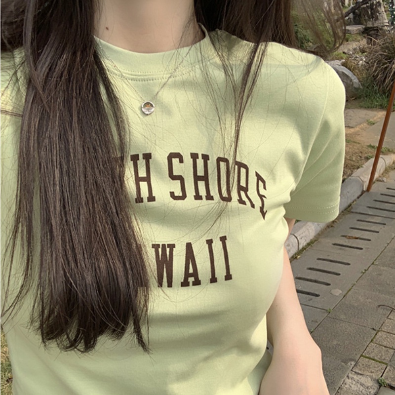 NRVP Áo thun tay ngắn dáng ôm phong cách Hàn Quốc thời trang mùa hè cho nữ