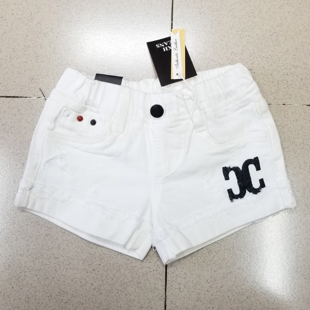 Quần short kaki co dãn lật lai thêu chữ bé gái
