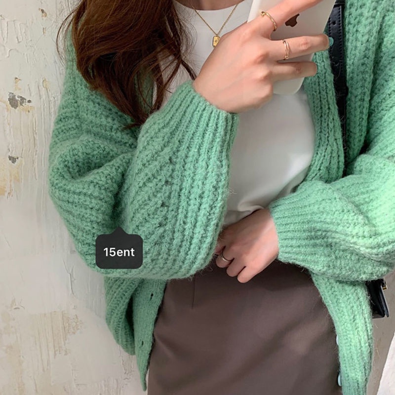 Áo Khoác cardigan Dệt Kim Cổ Chữ v Dáng Ngắn Phong Cách Hàn Quốc Thời Trang Cho Nữ