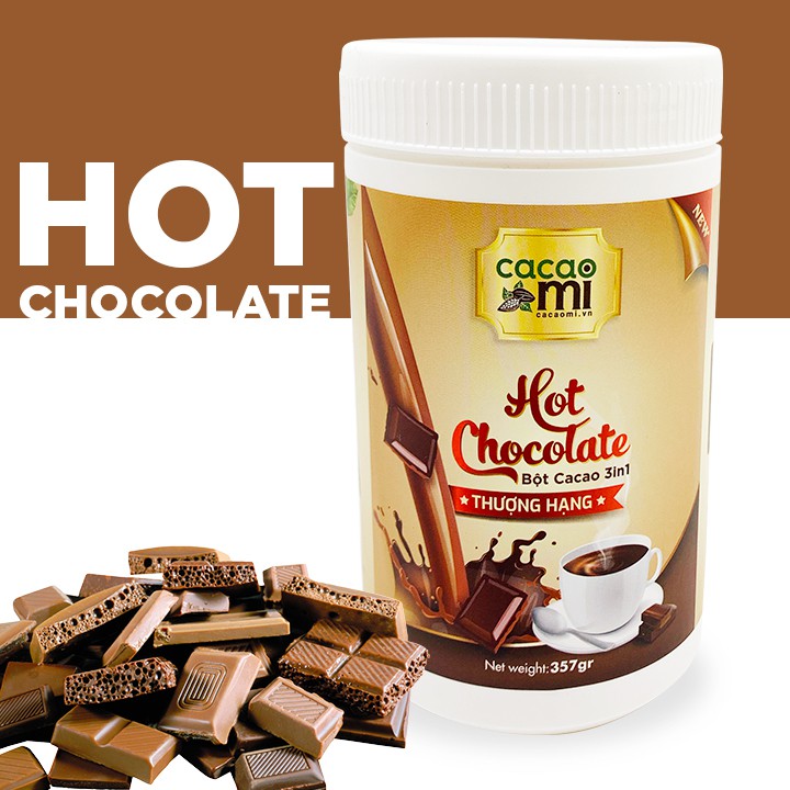 Thức uống sô cô la thơm đậm vị cacao nguyên chất - Bột socola Hot Chocolate hòa tan CacaoMi hộp thượng hạng 357g