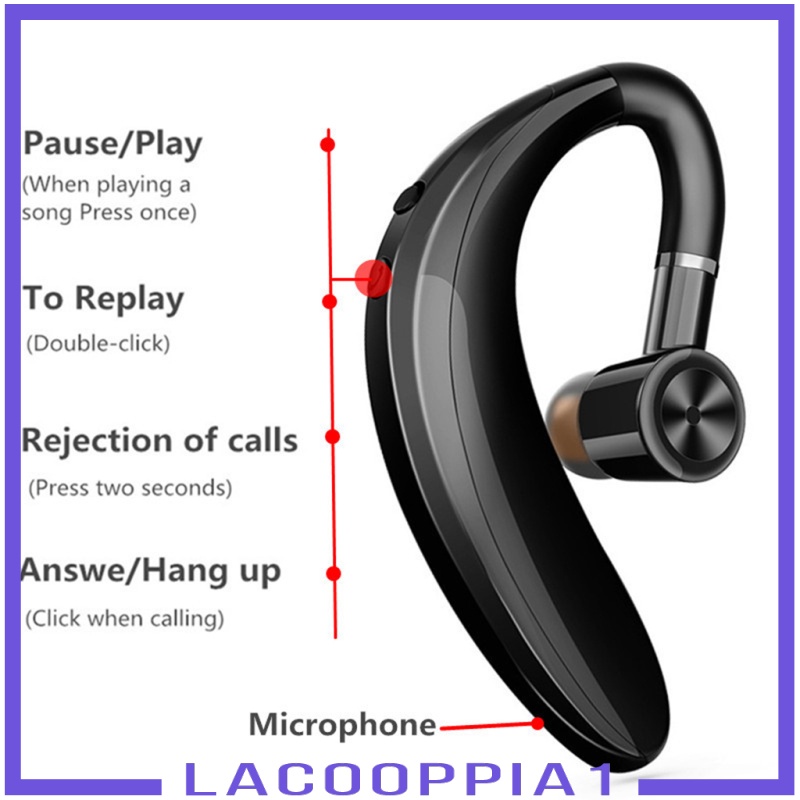 [LACOOPPIA1] Wireless Bluetooth Headset Ear Hook Earphones Noise Cancelling Lightweight