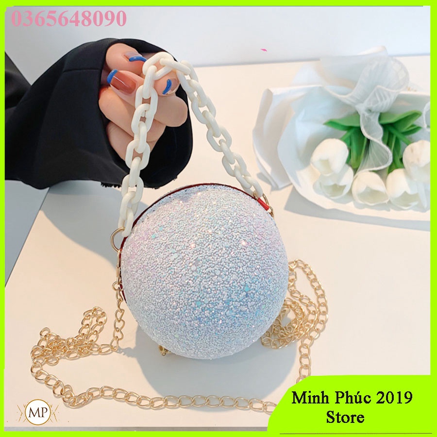 Túi xách mini hình tròn TT13T mới nhất nắm 2022 - Túi đeo chéo, đeo vai đính đá sang trọng, nhỏ gọn đủ để đựng son, phấn
