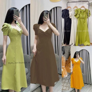 Đầm thiết kế nhún ngực tay phòng bigsize Mũm Mĩm 50 kg đến 100 kg (M/L/XL/XXL)( đầm tiểu thư mặc tết)