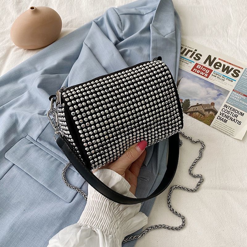 Túi đeo chéo hình vuông nhỏ đính đá lấp lánh phong cách Hàn Quốc mới cho nữ