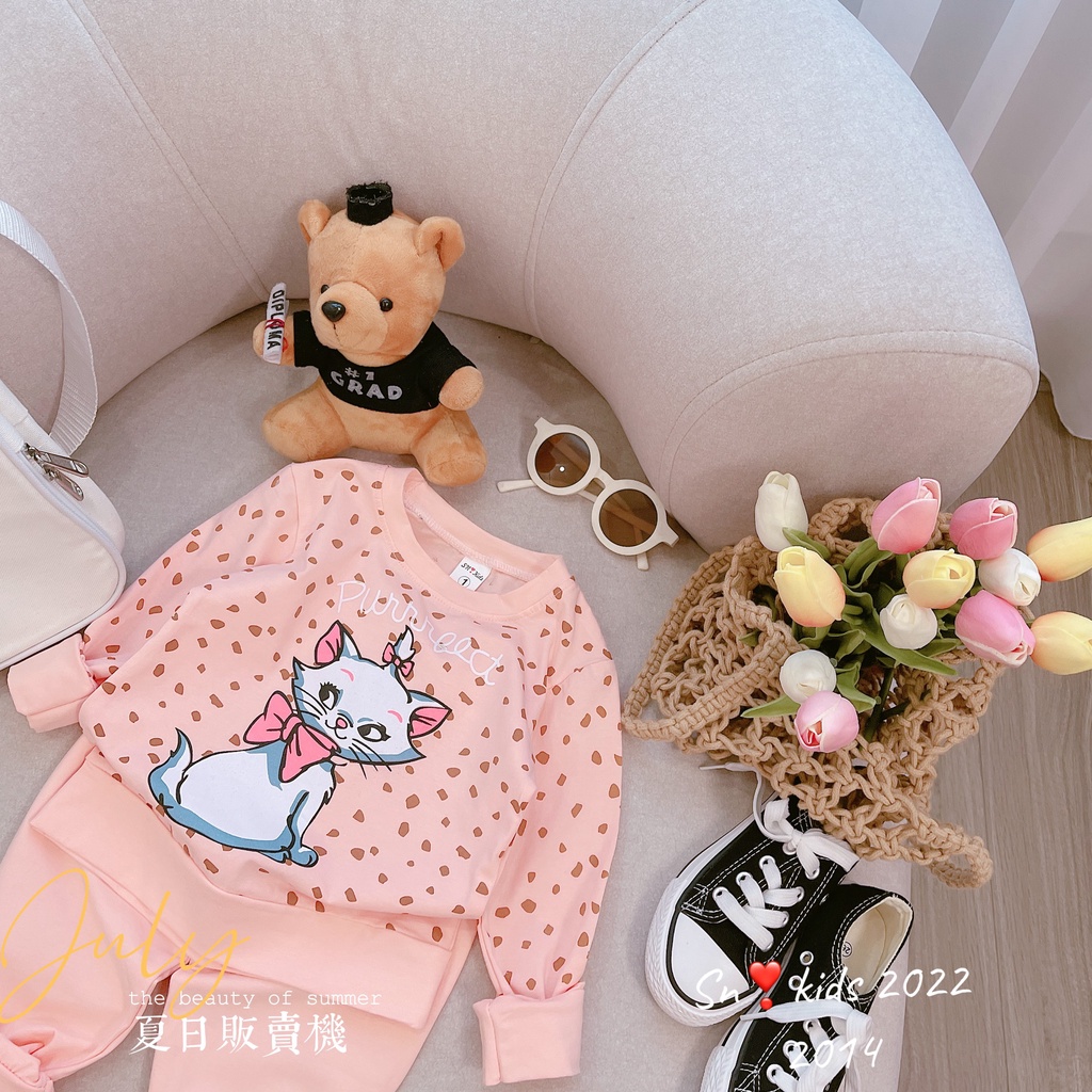 Bộ cotton dài tay mèo- bò sữa bé gái