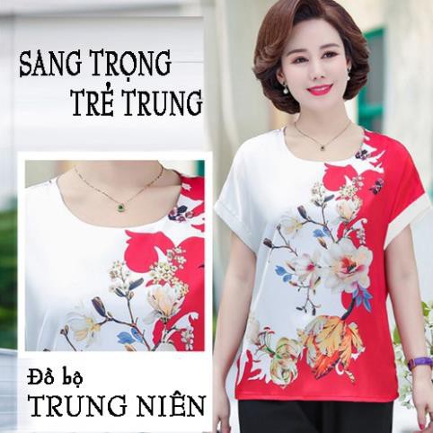 Đồ bộ trung niên cao cấp sang trọng kiểu đẹp, đồ bộ tuổi trung niên ống rộng chất liệu lụa in 3D mềm mại - Diễm Quỳnh ་