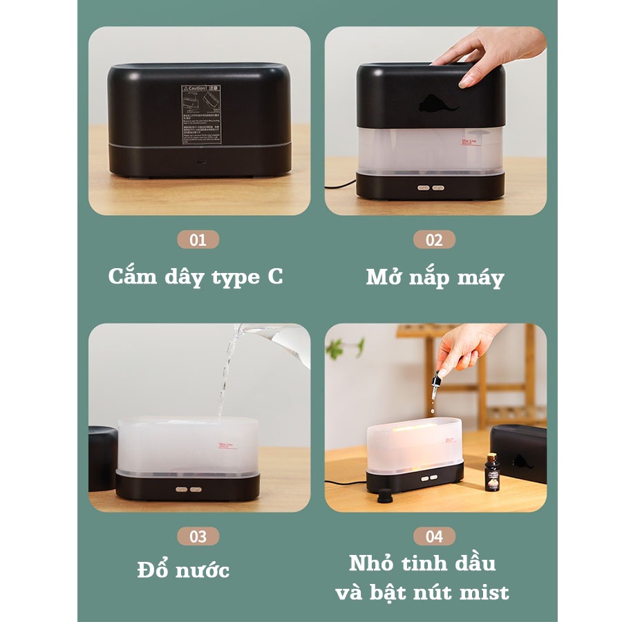 [Tích hợp remote] Máy khuếch tán tinh dầu Vdecor Đám mây mô phỏng ngọn lửa 260ml trang trí bàn làm việc