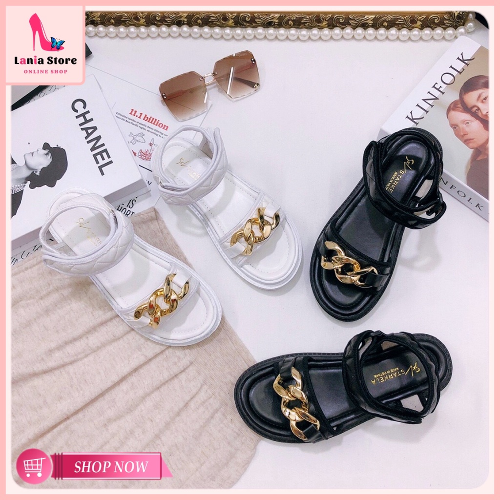 Sandal nữ đế đúc bánh mì 3p chắc chắn êm chân phối xích vàng ánh kim xinh sang SD04 - Lania Store