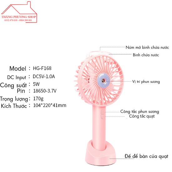 Quạt Phun Sương Tích Điện Cầm Tay - Để Bàn Mini F168 Chính Hãng | BigBuy360 - bigbuy360.vn