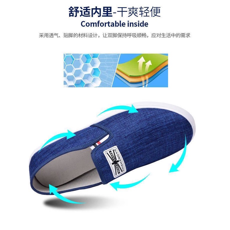 Giày lười denim đế bằng cổ thấp phong cách thời trang cho nam