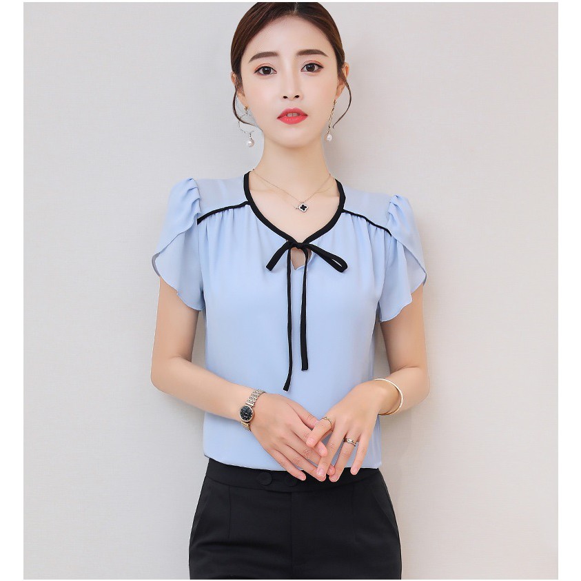 Áo Sơ Mi Kiểu Nữ Viền Đen Tay Búp Sen | BigBuy360 - bigbuy360.vn