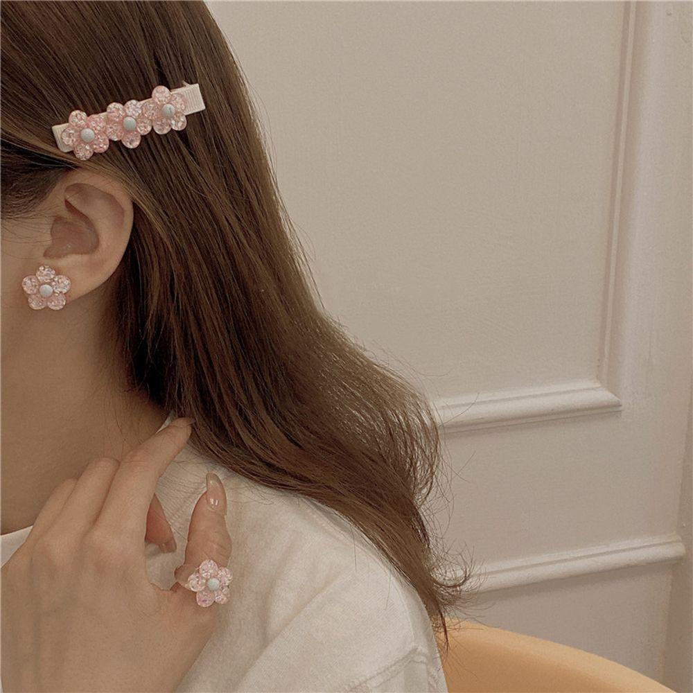 Khuyên Tai Dạng Kẹp WMES15H Hình Hoa Màu Hồng Dễ Thương Ngọt Ngào Phong Cách Retro Cho Nữ