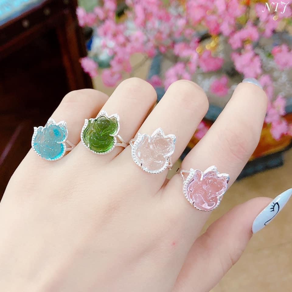 Nhẫn nữ bạc ta mặt đá hồ ly đủ màu phong thuỷ - Kho sỉ bạc Nhất Linh