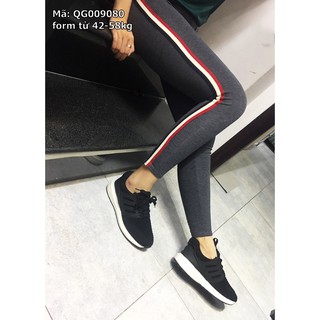 QUẦN LEGGING SỌC TRẮNG ĐỎ CHẤT LIỆU THUN COTTON TẬP GYM