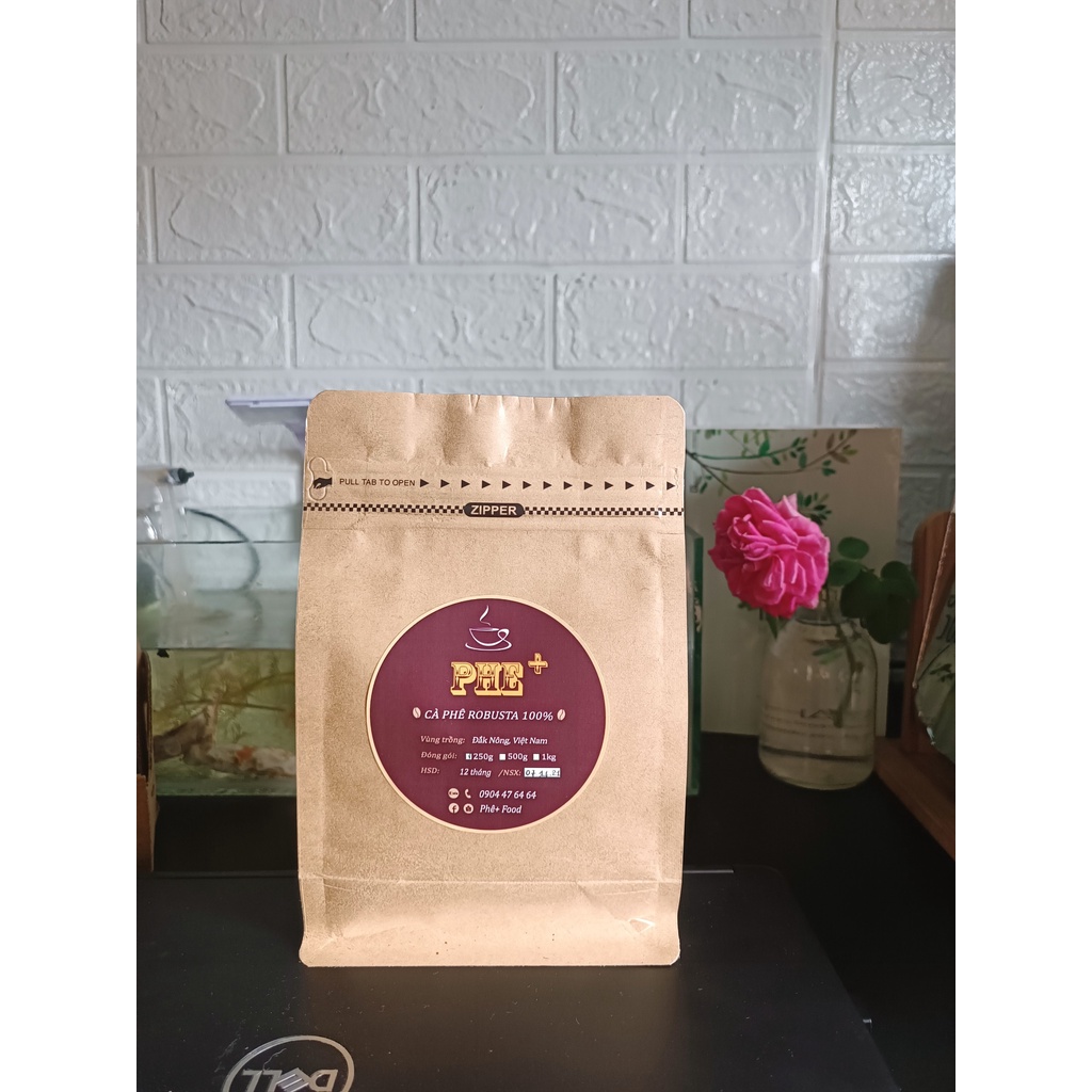Cà phê Robusta 100% PHE+ 250gr Cafe rang xay -Tây Nguyên