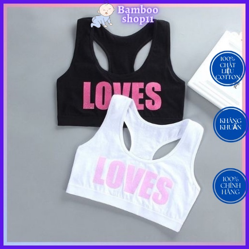 [Hàng đẹp]Áo ngực vải cotton thoáng khí màu trơn chuyên dụng tập thể thao cho bé gái
