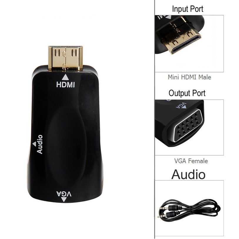 ĐẦU ĐỔI MINI HDMI -&gt; VGA l + AUDIO KINGMASTER KM KY H 126B, ĐẦU ĐỔI MINI HDMI SANG VGA