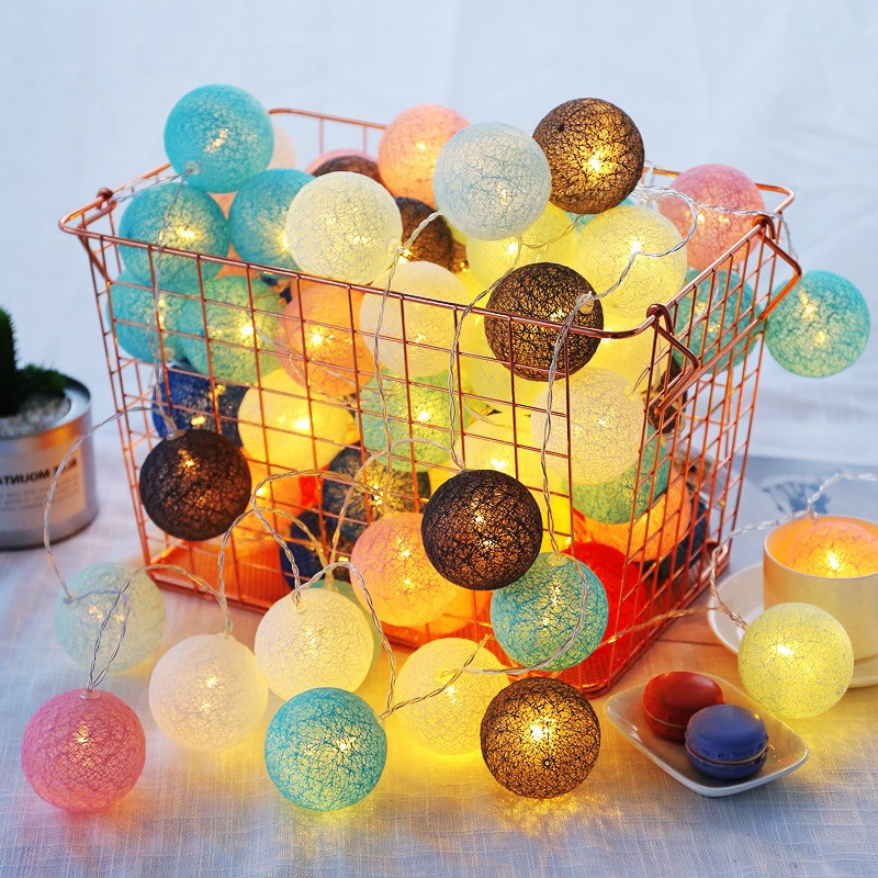 2M 20LED Cotton Ball Garland Christmas Fairy Lights For Home Wedding Party Outdoor Decoration