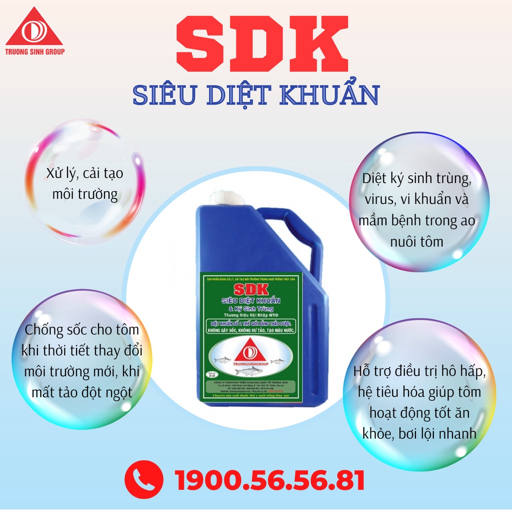 Diệt khuẩn, diệt ký sinh trùng cho ao nuôi tôm cá - Thuốc Thủy Sản SDK (2 LÍT)