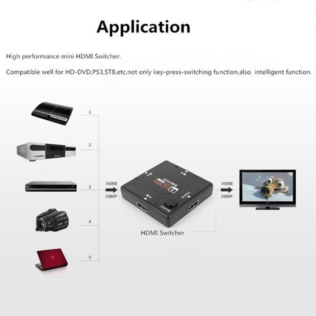 Chia Tín Hiệu HDMI 1080p 3 In 1 Out Switch HDMI (3-IN/1-OUT) - Black -dc631