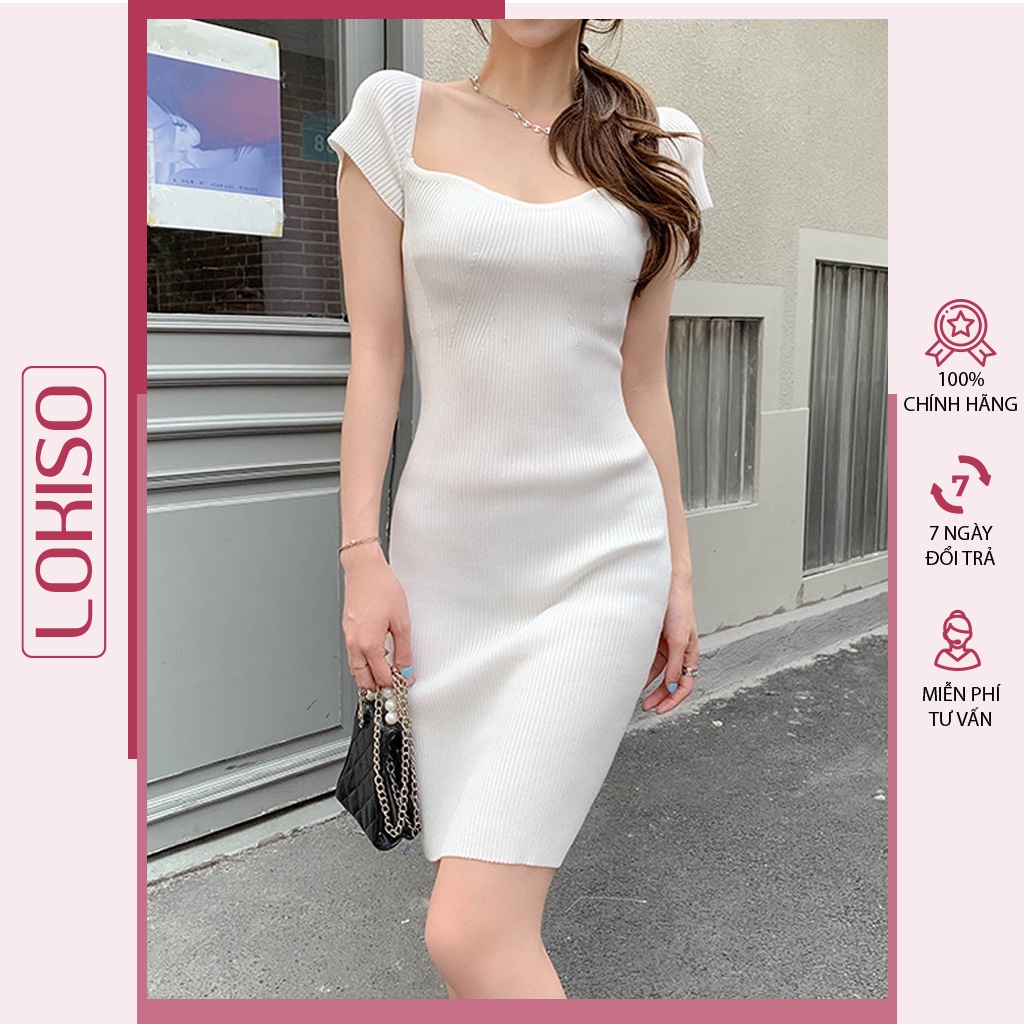 Đầm body sexy nữ hở lưng cổ vuông trắng đen be mặc nhà LOKISO VD03 | BigBuy360 - bigbuy360.vn