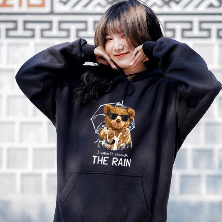 Áo Hoodie/Sweater 2 màu đen trắng Gấu throught the rain á (V347)