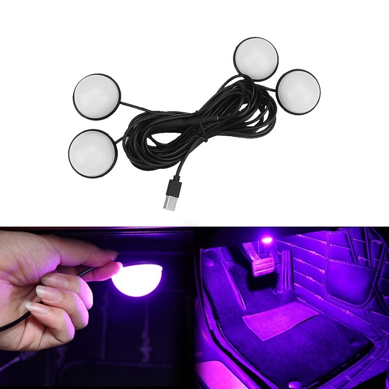 Bộ 4 Đèn LED USB Trang Trí Nội Thất Xe Hơi