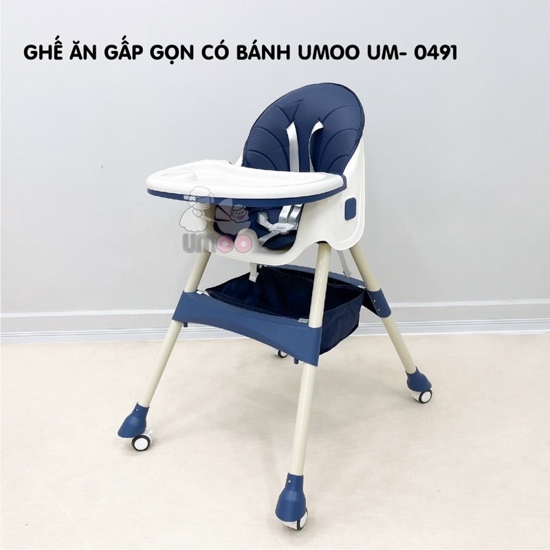 Ghế ăn dặm Umoo gấp gọn có bánh xe mới nhất 2021