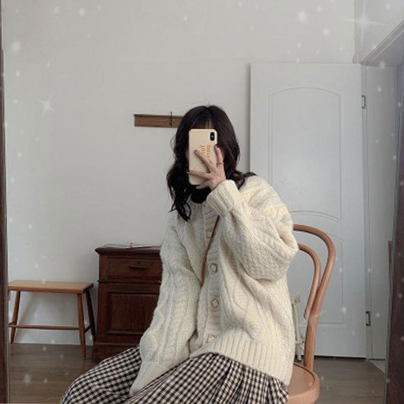 Áo khoác cardigan dệt kim dáng rộng màu sắc đơn giản phong cách hàn quốc dành cho nữ