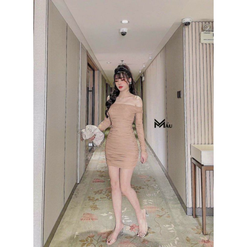 Đầm bẹt vai phối voan rút nhúng sexy