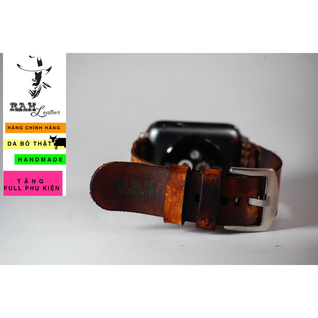 Dây đồng hồ RAM Leather vintage da bò Italia Vegtan màu nâu sáng