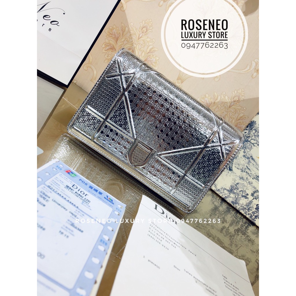 Túi DIORAMA MINI SUPER VIP‼️fullbox, card, túi vải, hoá đơn DIOR AMA clutch màu bạc metalic
