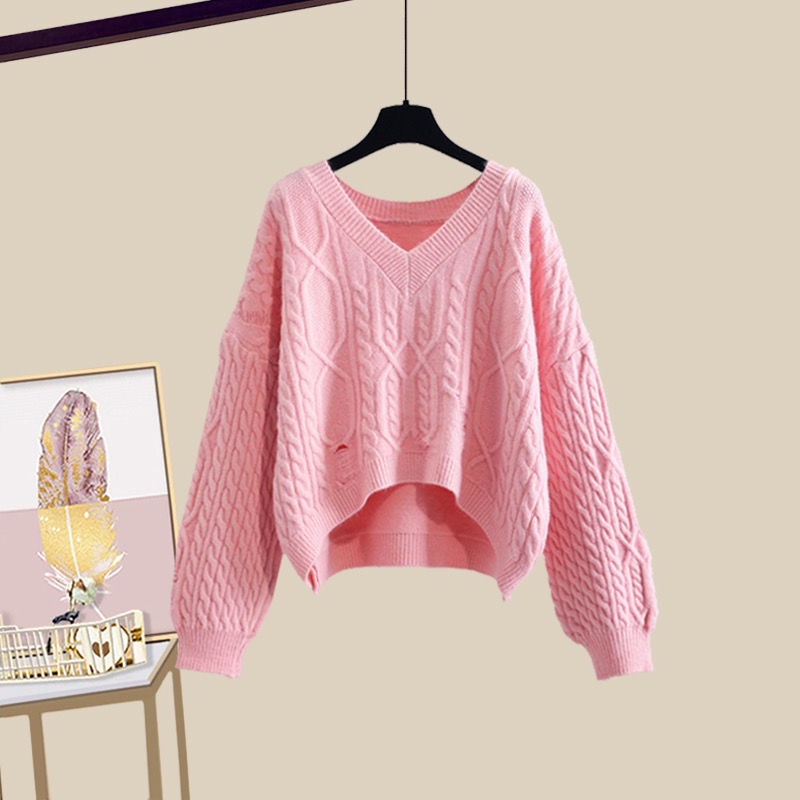 Set áo len tay dài kèm chân váy thời trang cho bé gái