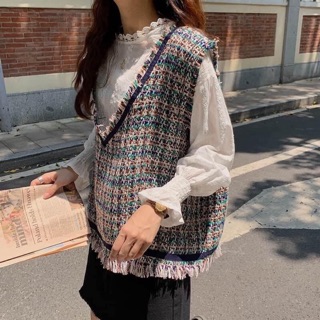 Set áo gile + sơ mi siêu xinh cho mùa thu đông phong cách ulzzang