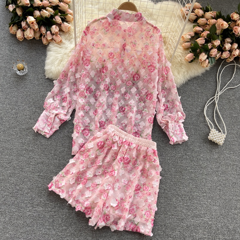 Set áo sơ mi kèm quần đùi vải thêu hoa thủ công cao cấp hàng thiết kế mẫu mới 2022