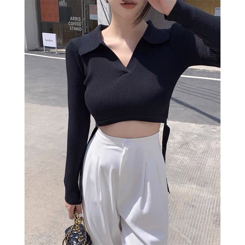 Áo Croptop cổ chữ V buộc nơ lưng Hot Trend Áo kiểu nữ ôm chất thun Cao Cấp gân mềm mát