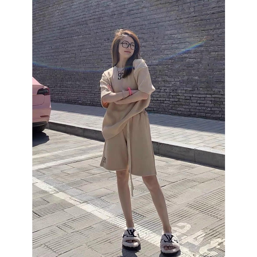 Bộ Thun Chữ OMFG JOLIE Unisex  🌸 Set đồ quần short kèm áo phông tay lỡ form rộng 3158 be mịn kiểu hàn quốc 🌸