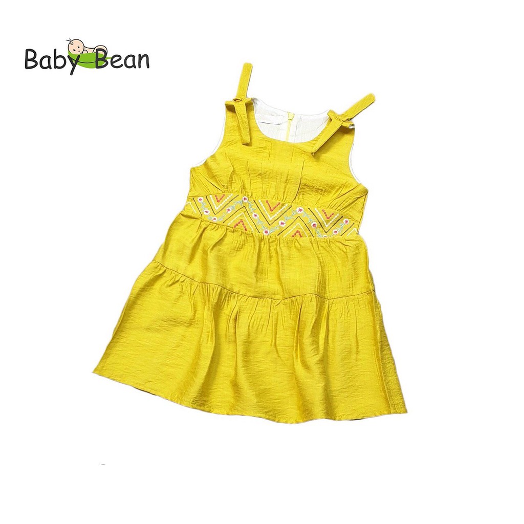 [MÃ THƯƠNG HIỆU UY TÍN Voucher giảm 10%] Đầm Đũi Tầng Thêu Thổ Cẩm Vai Thắt Nơ bé gái BabyBean (8kg-30kg)