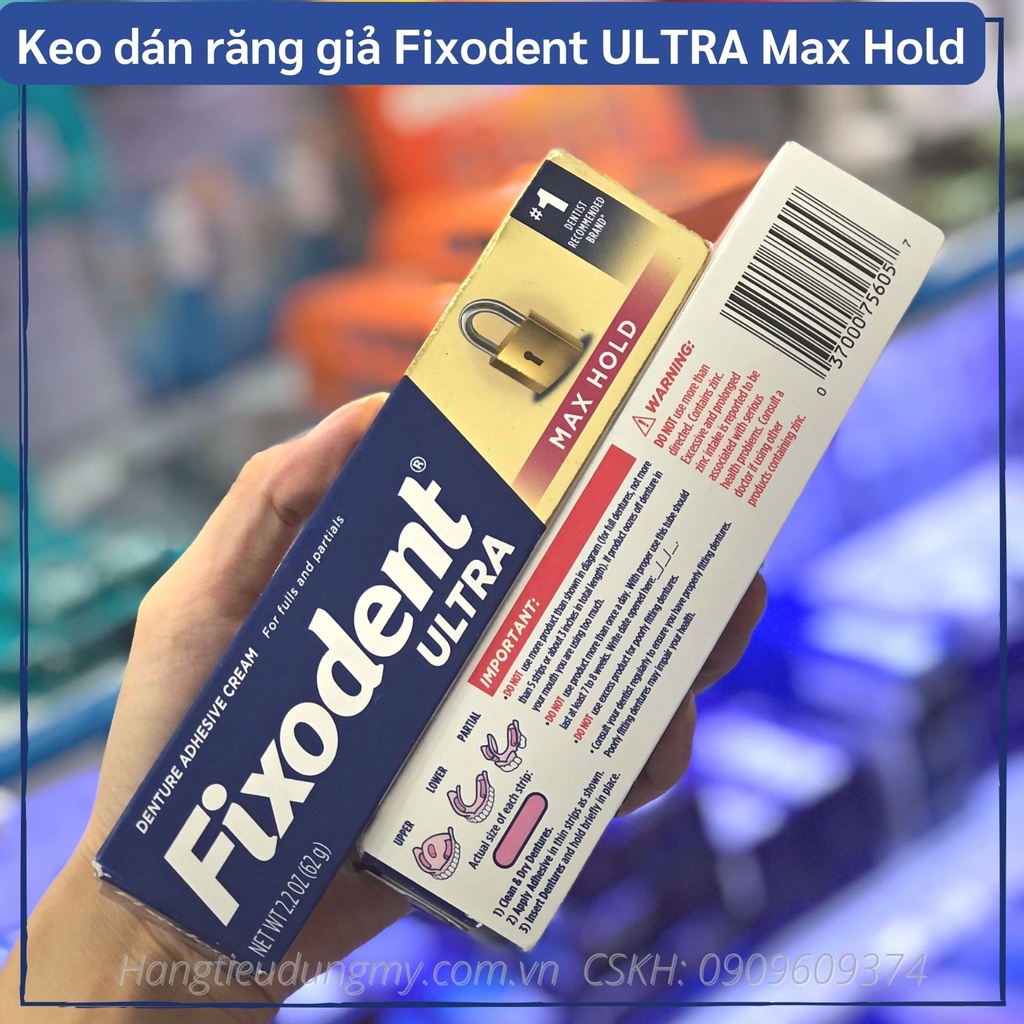 Keo dán răng giả an toàn Fixodent Ultra Max Hold 62g|Giữ cố định cả ngày