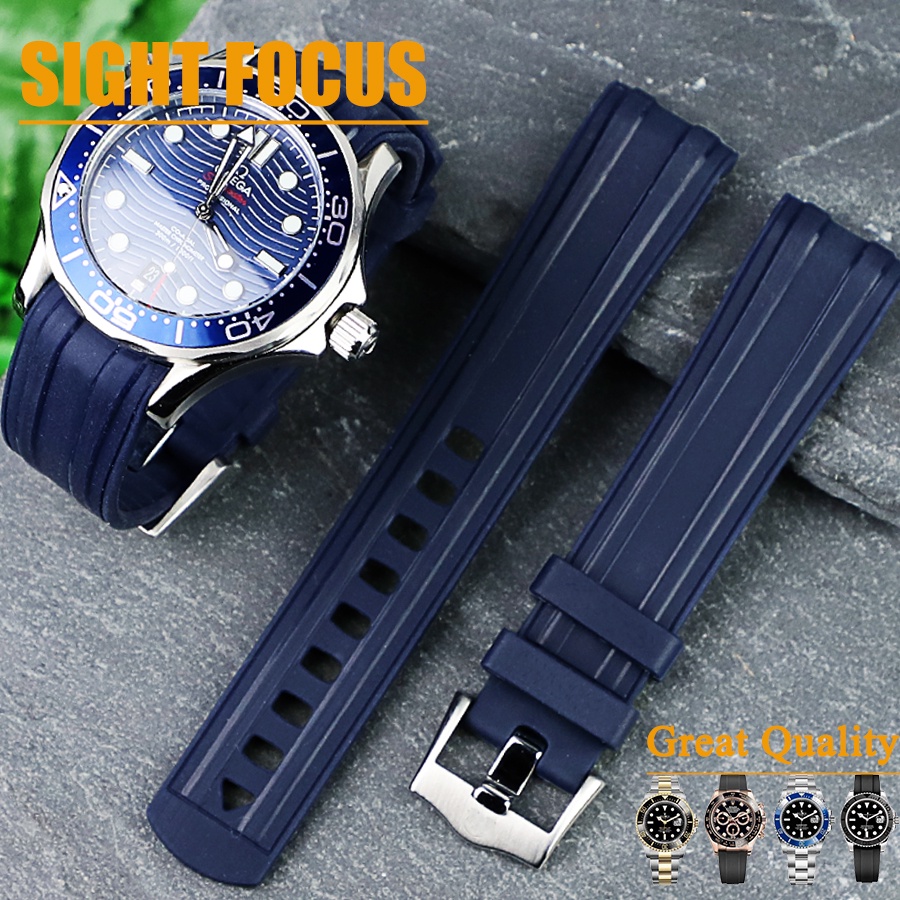 20mm Curved End Rubber Watch Strap for Omega New Seamaster 300m Diver 212. 210. 522.220.231 Commander 007 AT150 Aqua Terra Nekton Watch Bands Belt Bracelets Fluorous Rubber Watch