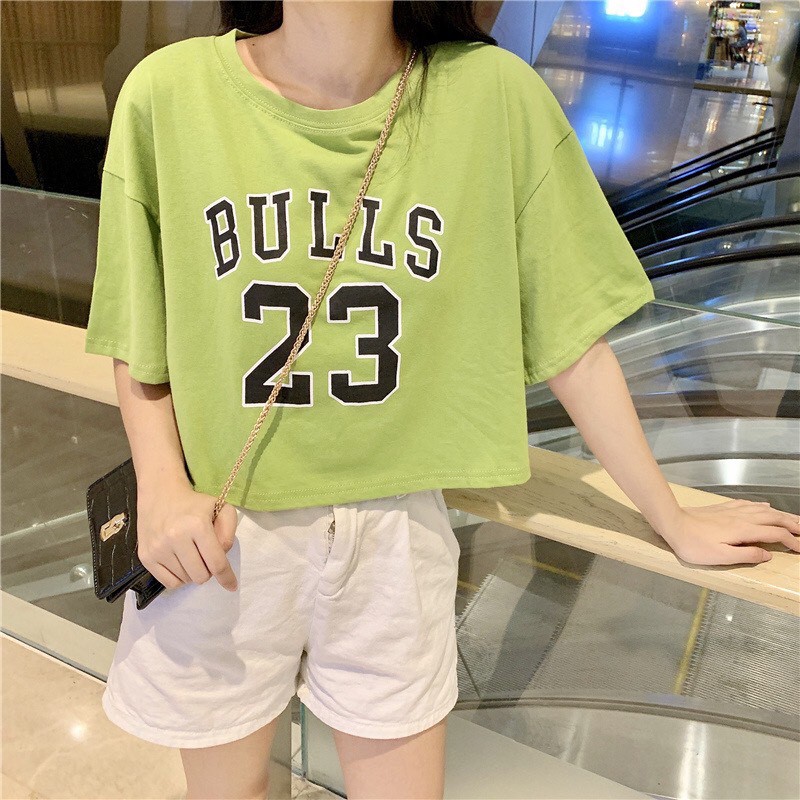 Áo Croptop nữ form rộng Unisex BULL 23 Freesize 45-70kg, áo thun nam form rộng tay lỡ, áo phông nữ form r