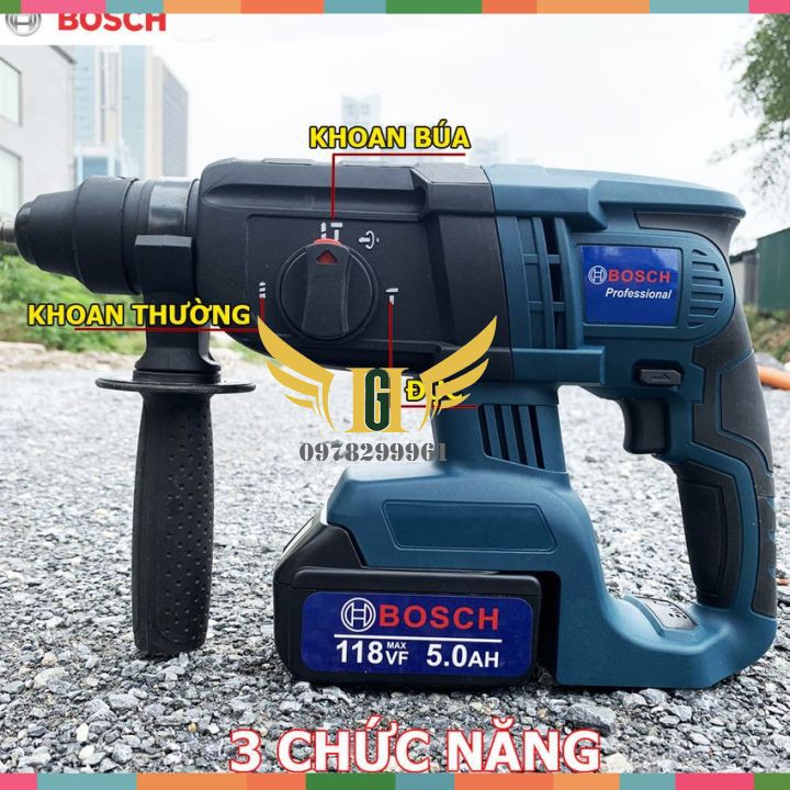 [ SIÊU KHỎE ] Máy Khoan Đục Bê Tông Dùng Pin 3 Chức Năng Bosch 118V+Tặng Mũi Khoan Đục Như Hình