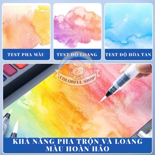 Màu nước Baeoque dạng nén Water Color 36/48 màu +7 quà tặng kèm cọ tỉa, Bút chì, Bút lông, gọt bút chì, tuýp trắng blend